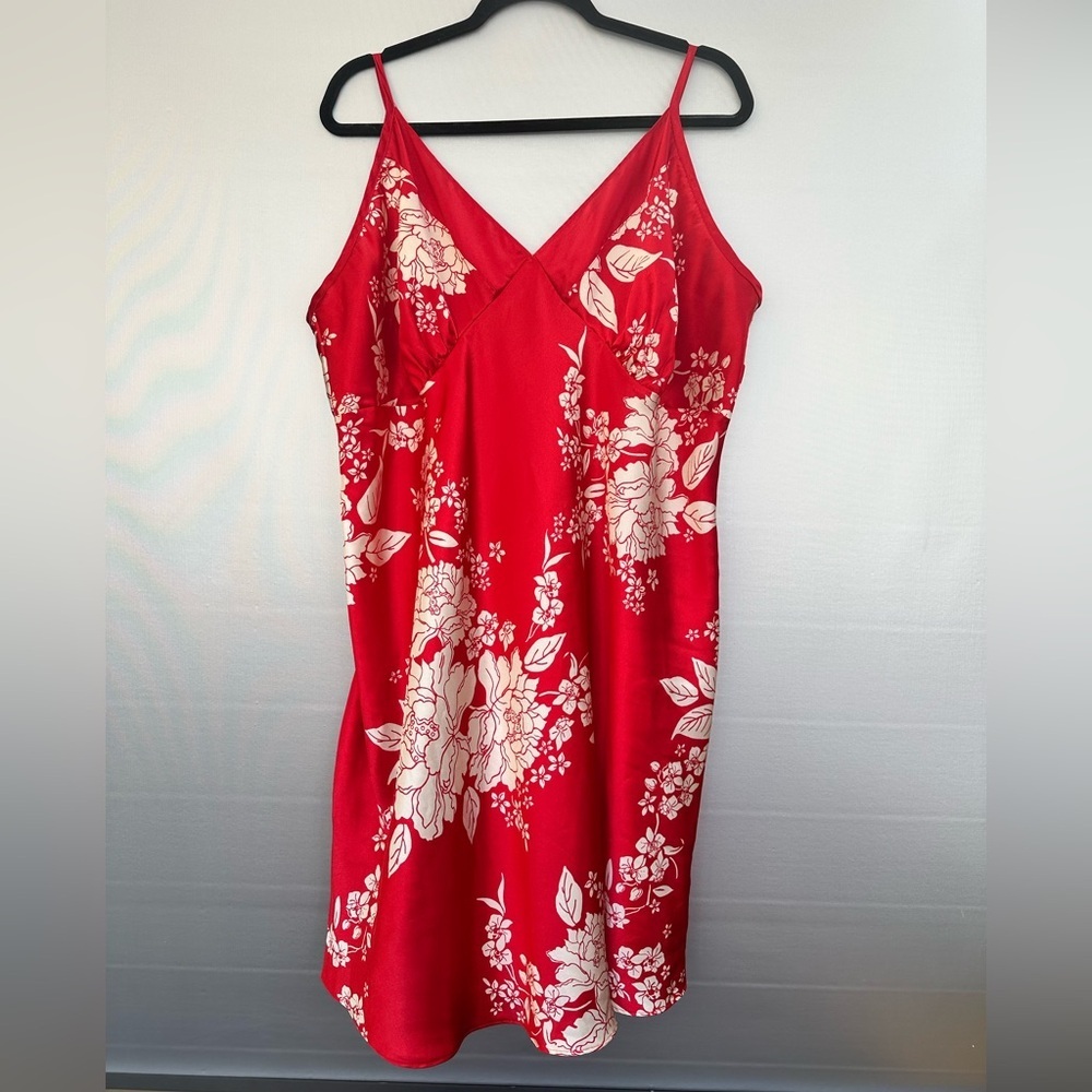 Cacique Red Floral Satin Lingerie Slip Dress Plus Size 26/28
